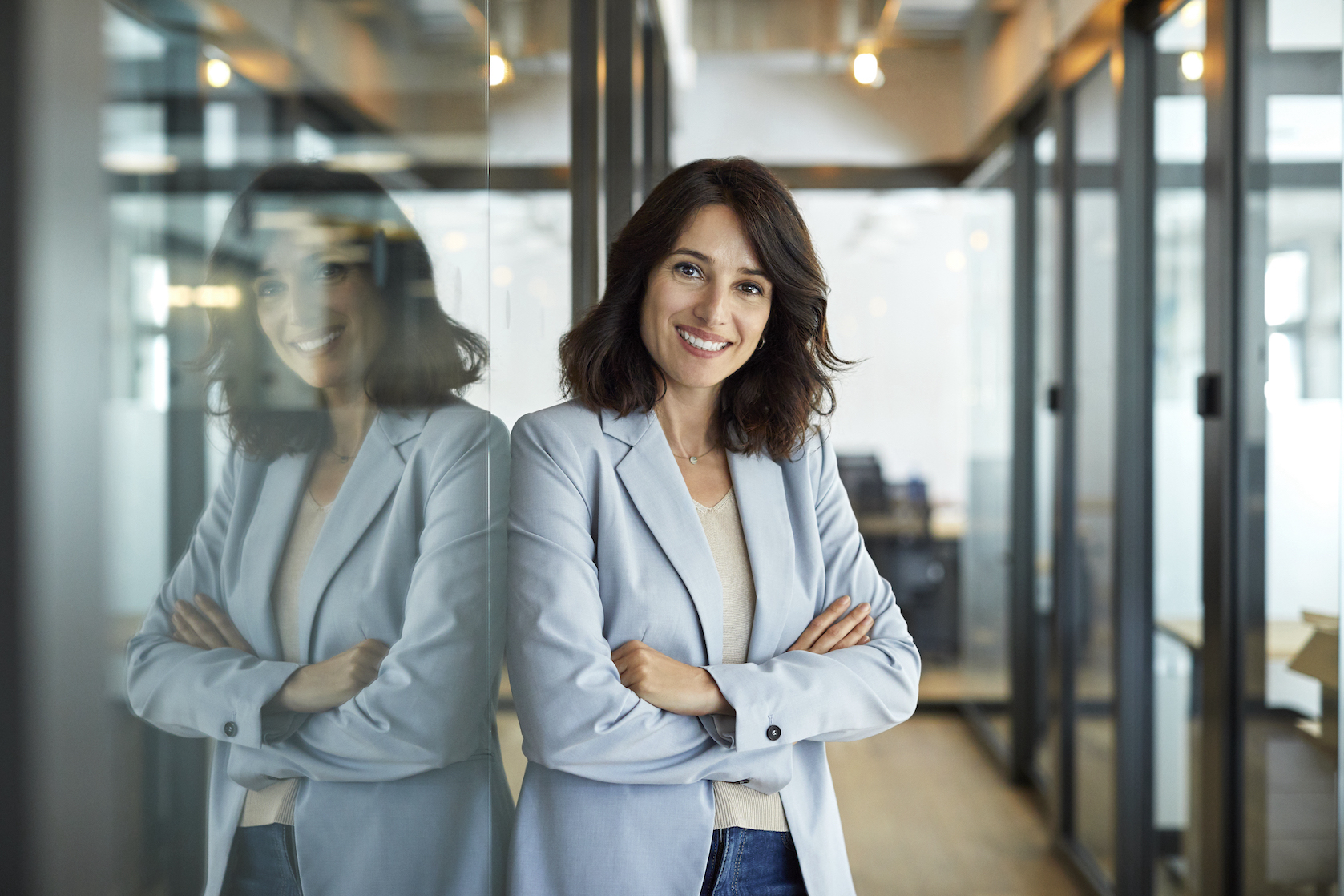 Woman smiling in business setting