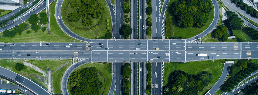Aerial view of an interconnected series of motorways